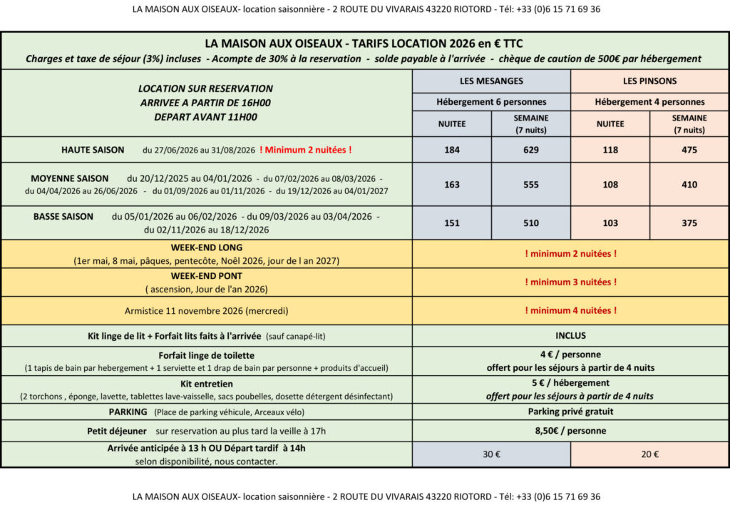 SI LES TARIFS NE S AFFICHENT PAS MERCI DE NOUS CONTACTER AU 06.15.71.69.36